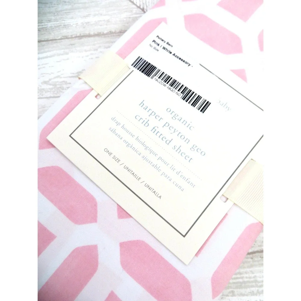 NEW! Pottery Barn Kids 100% Organic Harper Peyton Geo Crib Fitted Sheet Pink